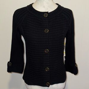 Jones New York Black Oak Park Petit Medium 3/4 Sleeve Cardigan